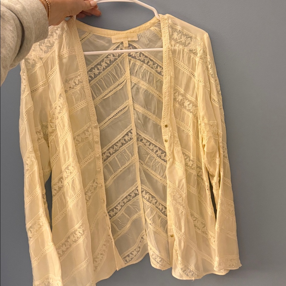 LoveShackFancy Ivory Lace-Trim Blouse